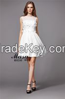 White appliques short formal evening dresses