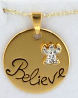 Gold Finish w Sterling Silver Believe Pendant