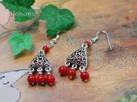 sell charm fashion Tibet Silver Coral hoop slip jewellry earrings364