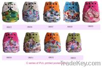 embroidery/applique PUL pocket style with cute picture, doule gussets
