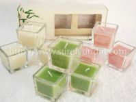 colorful small square glass candle