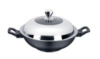 Aluminum Die-cast Non-stick Chinese Wok with Glass Lid, 32cm Diameter