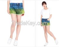 Women's Short Jeans Blue Green Color Unique Summer Fashion