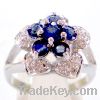 ($59-118)Sell Sapphire ring with white gold plated pure silver jewelry