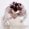 ($43-86)Sell Garnet ring with white gold plated pure silver jewelry