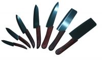 Sell ceramic knife with black blade and wooden handle