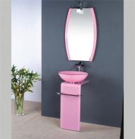 Sell glass basin/wash basin glass/pink bathroom sink T8174
