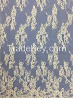 Less MOQ On Sale Bilateral eyelash edge lace corded French Chantilly Tulle lace  wedding dress lace fabric wholesale