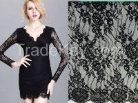 150 CM X 300 CM Off White / Black Raschel French Chantilly Lace wedding dress grown dress fabric