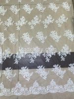 High quality Bilateral edge  Tulle embroidered French lace fabric Gorgeous white lace fabric