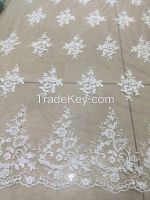 Fancy Corded embroidered Tulle French lace fabric  bridal dress evening dress fabric wholesale