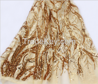 Sello Gold Luxuious sequins embroidered Tulle Afriacn style French lace eveining dress lace wholesale