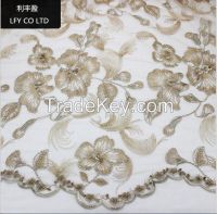 Almond color good quality fancy embroidred French  lace fabric for women dress
