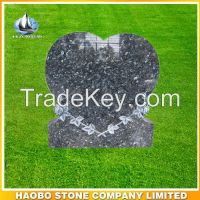 Memorial stone , Heart monument in blue pearl granite with rose engraving