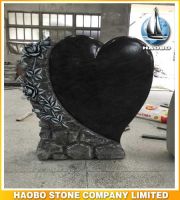 Haobo Stone Heart Shaped Memorials With Hand Carved Flowers in Vizag Blue