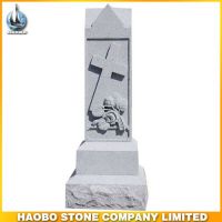 Sell Haobo Stone Grey Headstones Memorials With Hand Carved Flowers and Cross