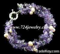 Precious Amethyst & Freshwater Pearl Jewelry Bracelet, 50 Pcs/Lot