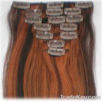 Remy Human Hair Extensions 100% Natural Hair Clip in Extension #1B/30