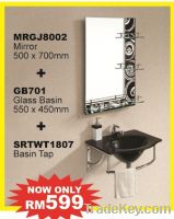 Glass basin + Mirror + Basin tap (promotional package)