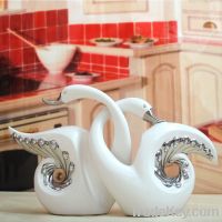 Handmade Ceramic Couple Swan decoration 15043