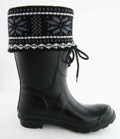 Black, knitted top rain boot