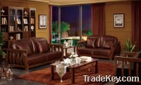 living room sofa set genuine leather, tea table, SOLID WOOD FURNITURE