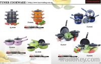 Sell aluminum non-stick kitchen ware set with saucepan, wok, glass lid