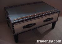 stainless steel with real leather steamer trunk coffee table