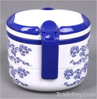 Rectangle portable double lunch boxes(Blue-and-white)