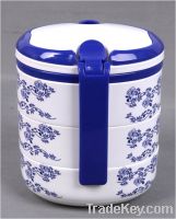 Ellipse portable three layer lunch boxes(Blue-and-white)