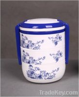 Round portable three layer lunch boxes(Blue-and-white)