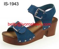 Sell blue wedge sandal with buckle detail