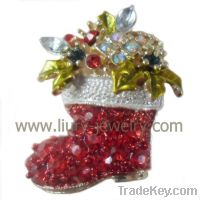 Sell Crystal Christmas Stocking Brooch Badge