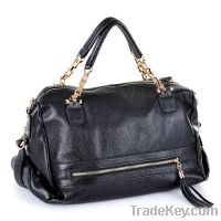Punk style simple chain shoulder&diagonal leather bag(Black)