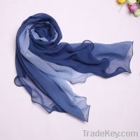 100% Real Pure Silk Crepe De Chine Gadient wavy long scarf