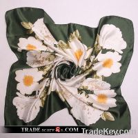 100% Silk Large Square Scarves green flowers