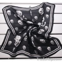 100% Silk punk style Small Square Scarves black