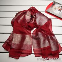 Jacquard Weave Real Silk Long Scarves Red