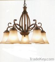 Antique chandelier with down lampshade