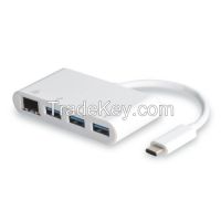USB 3.1 Type C to USB 3.0 3 port Hub with Gigabit Ethernet Adapter