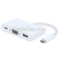 USB 3.1 Type C to USB 3.0+VGA Adapter with Type C Charging port