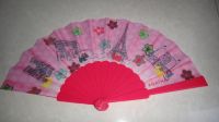 plastic hand fan with fabric allover printing
