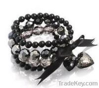 Hot handmade black heart crystal round beaded fashion bow bracelets