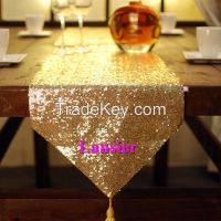 Gold sequin table runner for wedding decoration
