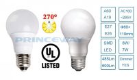 6W UL approved SMD5630 LED globe light bulb, dimmable 7W LED globe lamp, glb-019-a60s