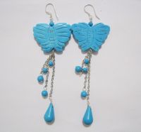 Natural Blue Turquoise Butterfly Earrings