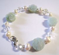 Lovely Pearl, Crystal and Amazon Stone Bracelet