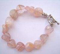 Waved Shape Vintage Pink Agate Bracelet with Toggle Clasp