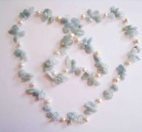 Double Strand Natural Pearl, Crystal and Aquamarine Necklace