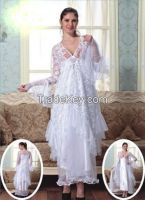 Arabian white satin camisole lace night robe
